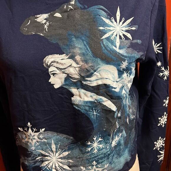 Disney Frozen II Cropped Elsa Navy Sweatshirt Sz M - Picture 2 of 4